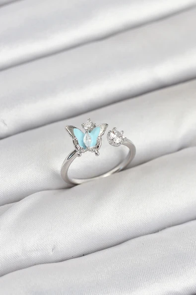 Pirinç Gümüş Renk Kelebek Model Kadın Yüzük