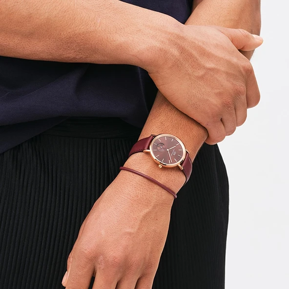 DW00600707 Kahverengi Deri Erkek Kol Saati - Resim 5