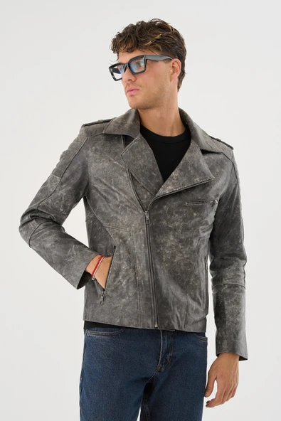 Ryder Gri Erkek Deri Mont - 5