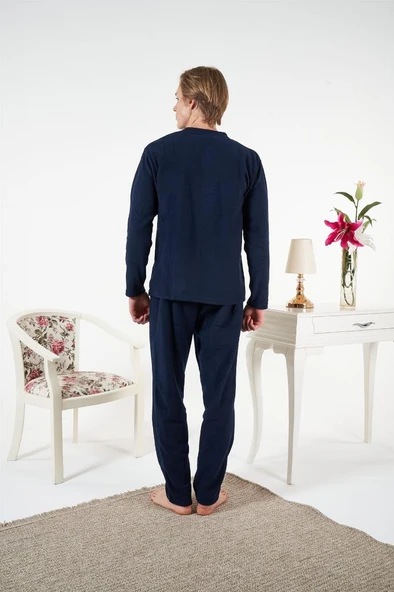 Estiva Düz Renk Uzun Kol Polar Erkek Pijama Takım - Resim 5