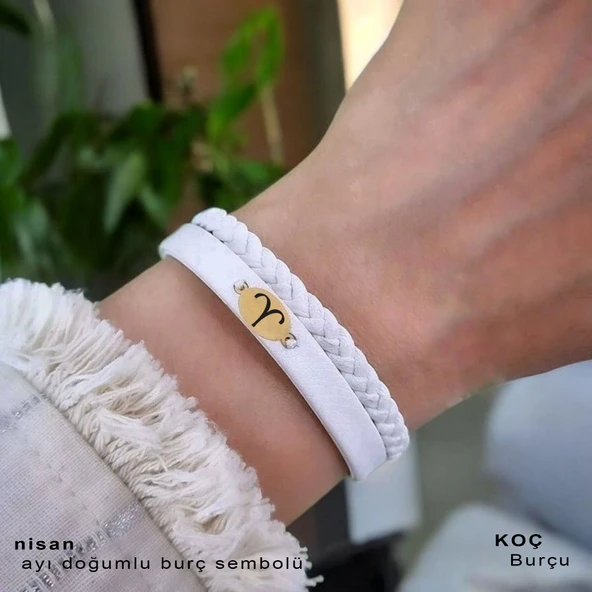 Doğum Ayına Özel Sevgililer Günü İçin 14 Ayar Altın Plakalı Oval Motifli Doğal Beyaz Derili Hediye Bileklik-380 - Resim 2