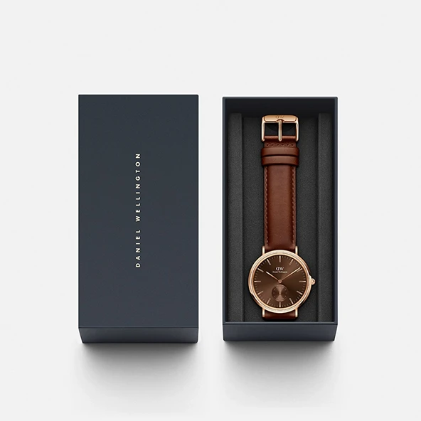 DW00600707 Kahverengi Deri Erkek Kol Saati - Resim 6