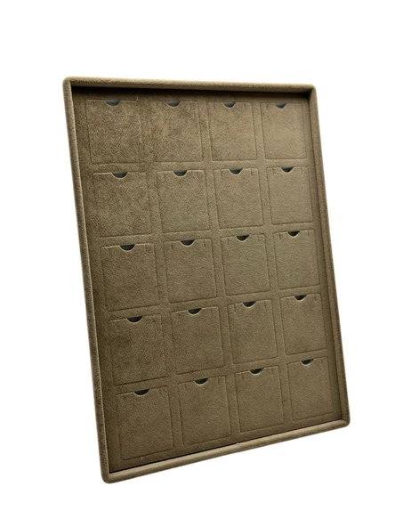 Dikine Süet Kumaş Kahve 34-24 Cm Ayaklı 20 Pedli Kolye Tabla Stand - Resim 4