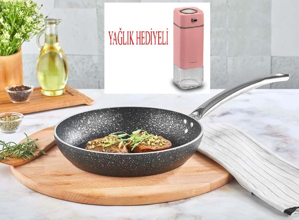 Granit Tava 28 CM ve Pembe Yağdanlık ürün görseli