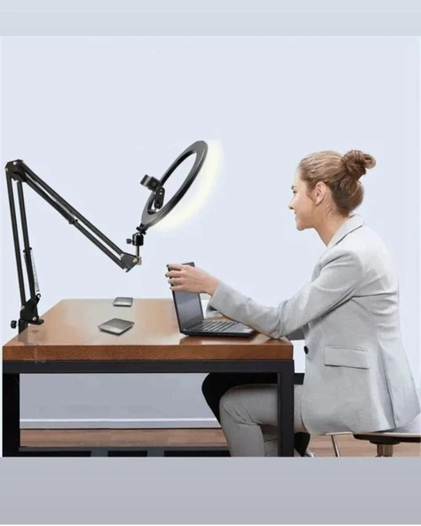 Masa Üstü Yaylı 360 Ayarlanabilir Ring Light Telefon Tutuculu Işıklı Yayıncı Standı - 4