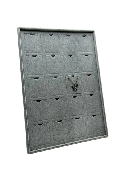Dikine Süet Kumaş Gri 34-24 Cm Ayaklı 20 Pedli Kolye Tabla Stand - 1