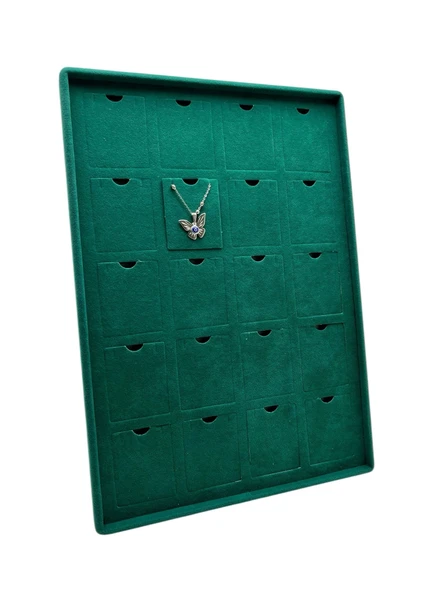 Dikine Süet Kumaş Yeşil 34-24 Cm Ayaklı 20 Pedli Kolye Tabla Stand