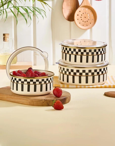Prime Cream 3’lü Emaye Saklama Kabı - 1