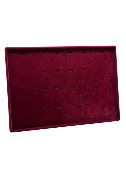 Süet Kumaş Bordo 34-24 Cm Ayaklı 18 Pedli Kolye Tabla Stand - 2