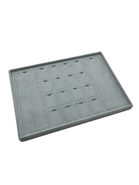 Süet Kumaş Gri 34-24 Cm Ayaklı 18 Pedli Kolye Tabla Stand - 2