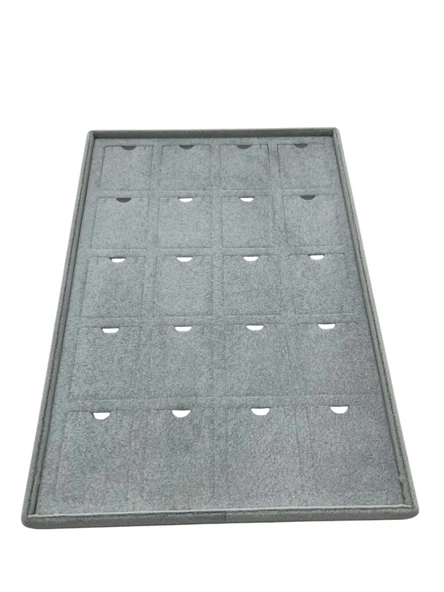 Dikine Süet Kumaş Gri 34-24 Cm Ayaklı 20 Pedli Kolye Tabla Stand - 5