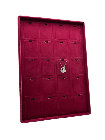 Dikine Süet Kumaş Bordo 34-24 Cm Ayaklı 20 Pedli Kolye Tabla Stand ürün görseli