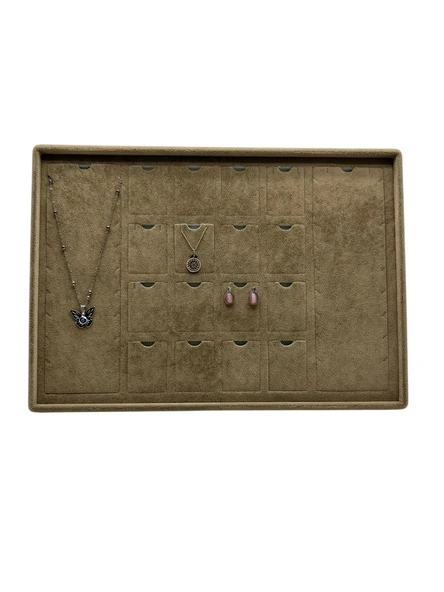 Süet Kumaş Kahve 34-24 Cm Ayaklı 18 Pedli Kolye Tabla Stand - Resim 4