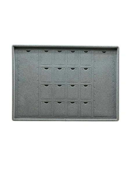 Süet Kumaş Gri 34-24 Cm Ayaklı 18 Pedli Kolye Tabla Stand - 5