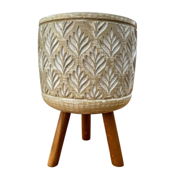 Bitki Tasarımı Ev dekorasyon Bej Lotus Ayaklı Beton Saksı Çiçeklik Saksılık - Resim 5