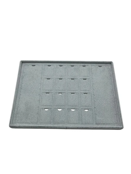 Süet Kumaş Gri 34-24 Cm Ayaklı 18 Pedli Kolye Tabla Stand - 4