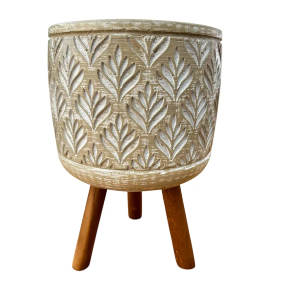 Bitki Tasarımı Ev dekorasyon Bej Lotus Ayaklı Beton Saksı Çiçeklik Saksılık ürün görseli