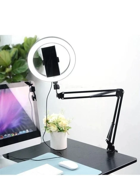 Masa Üstü Yaylı 360 Ayarlanabilir Ring Light Telefon Tutuculu Işıklı Yayıncı Standı