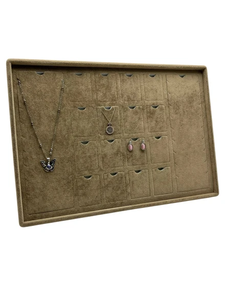 Süet Kumaş Kahve 34-24 Cm Ayaklı 18 Pedli Kolye Tabla Stand ürün görseli