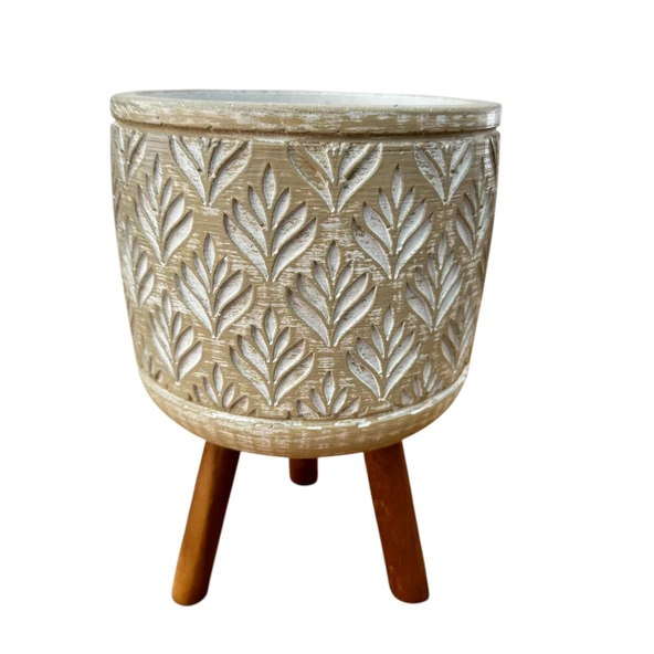 Bitki Tasarımı Ev dekorasyon Bej Lotus Ayaklı Beton Saksı Çiçeklik Saksılık - Resim 3