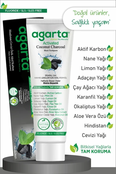 Agarta Doğal Hindistan Cevizi Özlü Aktif Karbonlu Florürsüz Diş Macunu 100 ml - Resim 3