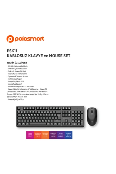 Polosmart PSK11 KABLOSUZ KLAVYE/MOUSE SET - Resim 3