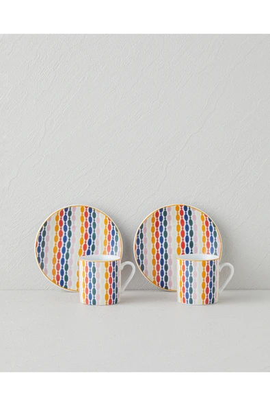 English Home Feliz Porselen 4 Parça 2 Kişilik Kahve Fincan Takımı 80 ml Renkli - Resim 2