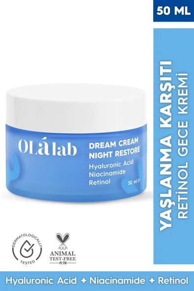 OlaLab Yaşlanma Karşıtı Yenileyici Nemlendirici Retinol Gece Yüz Kremi 50 ml
