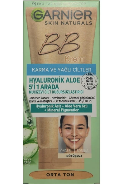 Garnier Bb Krem Karma Ve Yağlı Ciltler Orta Ton 5i1 Arada Hyaluronik Aloe 50ml ürün görseli