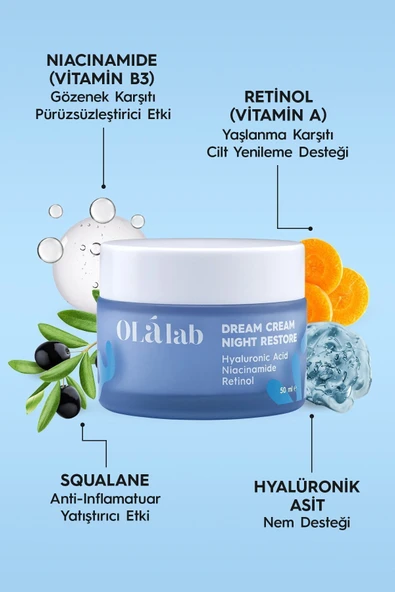 OlaLab Yaşlanma Karşıtı Yenileyici Nemlendirici Retinol Gece Yüz Kremi 50 ml - 3