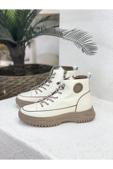 Guja 25K310-13 Kadın Hakiki Deri Lastik Bağ Fermuarlı Kısa Spor Bot - 4