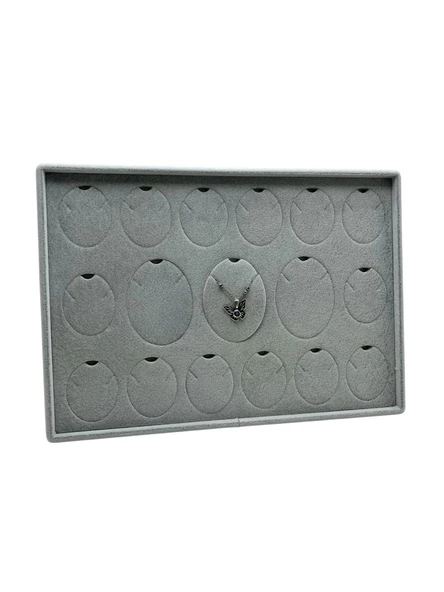 Süet Kumaş Gri 34-24 Cm Ayaklı 17 Pedli Kolye Tabla Stand