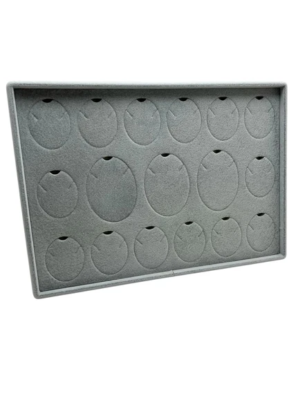 Süet Kumaş Gri 34-24 Cm Ayaklı 17 Pedli Kolye Tabla Stand - 5