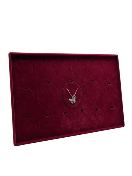 Süet Kumaş Bordo 34-24 Cm Ayaklı 17 Pedli Kolye Tabla Stand