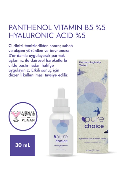 Pure Choice Yoğun Nemlendirici&Onarıcı Bakım Serumu 30 Ml (Hyaluronik Asit%5 + Panthenol Vitamin B5 %5) - Resim 4