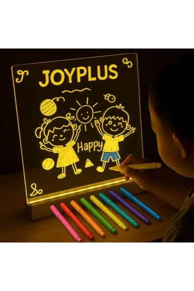 joyplus Işıklı Yazı Panosu 7 Renk Kalem Hediyeli 20x20 Geliştirici Eğitici Öğretici - Resim 2