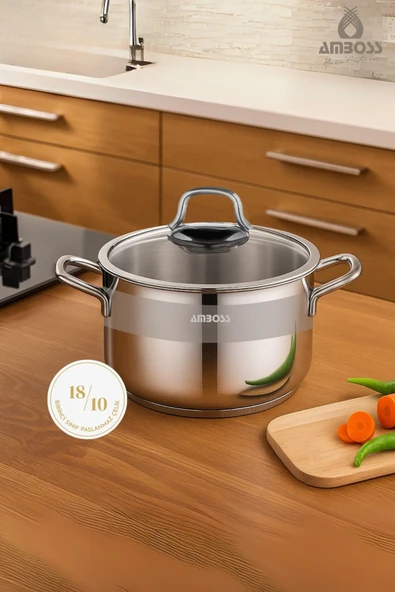 Amboss Saphire Paslanmaz Çelik 16 cm Cam Kapaklı Derin Tencere - Resim 2