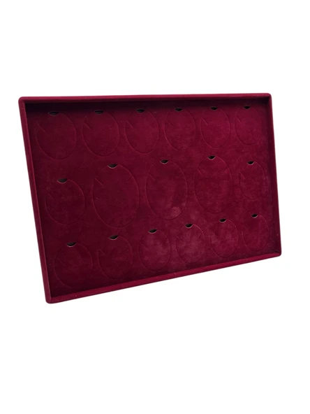 Süet Kumaş Bordo 34-24 Cm Ayaklı 17 Pedli Kolye Tabla Stand - 4