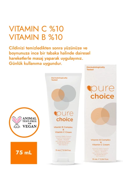 Pure Choice Vitamin C ve Vitamin B Complex Cilt Bakım Kremi 75 ML (%10 Vitamin C + %10 Vit. B - B1,B3,B5,B6,B7) - Resim 4