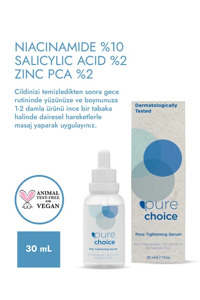 Pure Choice Gözenek Sıkılaştırıcı Cilt Bakım Serum 30 Ml (%10 Niacinamide + %2 Zinc Pca + %2 Salicylic Acid) - Resim 4