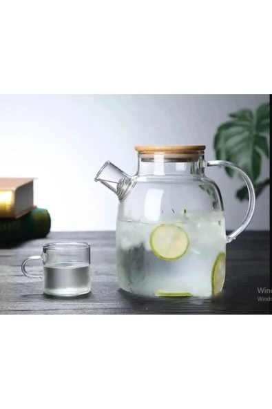 morponi Borosilikat Cam Bambu Kapaklı Bitki Çayı Demliği & Sürahi 1500 ml - Resim 2