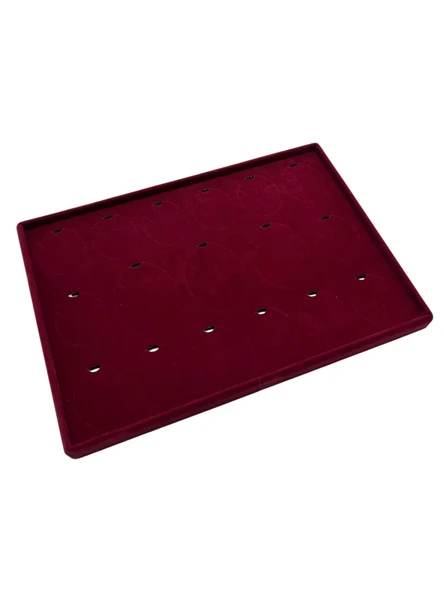 Süet Kumaş Bordo 34-24 Cm Ayaklı 17 Pedli Kolye Tabla Stand - 3