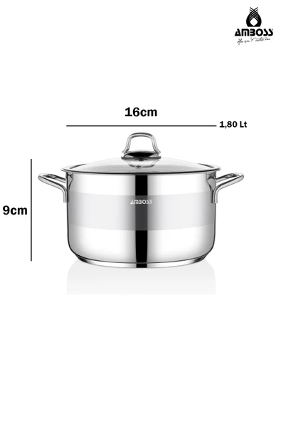 Amboss Saphire Paslanmaz Çelik 16 cm Cam Kapaklı Derin Tencere - Resim 6