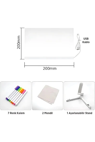 joyplus Işıklı Yazı Panosu 7 Renk Kalem Hediyeli 20x20 Geliştirici Eğitici Öğretici - Resim 4