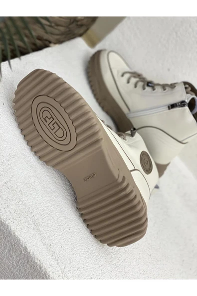 Guja 25K310-13 Kadın Hakiki Deri Lastik Bağ Fermuarlı Kısa Spor Bot - 5