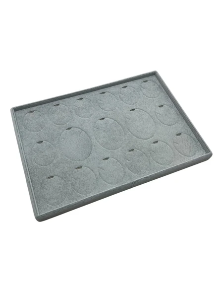 Süet Kumaş Gri 34-24 Cm Ayaklı 17 Pedli Kolye Tabla Stand - 2