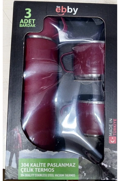 theebby ÇELİK TERMOS 304 KALİTE PASLANMAZ 3 BARDAK HEDİYE ürün görseli