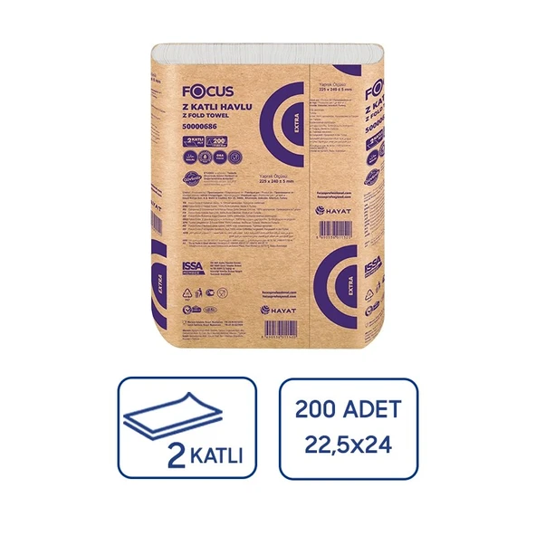 Focus Extra Z Katlı Kağıt Havlu 200x12 Adet 22,5*24 CM ürün görseli 1