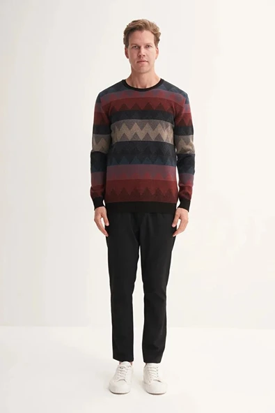 Cazador Vintage Soft Touch Slim Fit Bisiklet Yaka Desenli Kazak-33260 ürün görseli