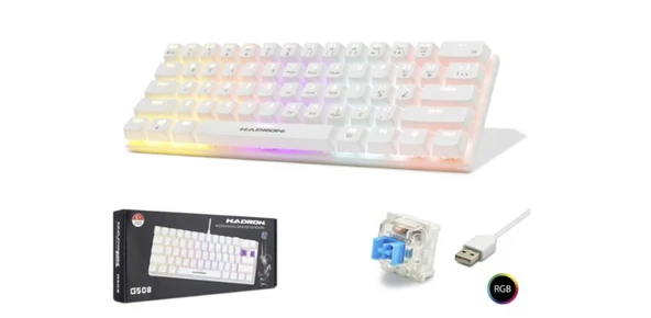 Hadron G508B Kablolu Oyuncu Mini Klavye Mekanik Blue Switch Rgb Q Beyaz - 1